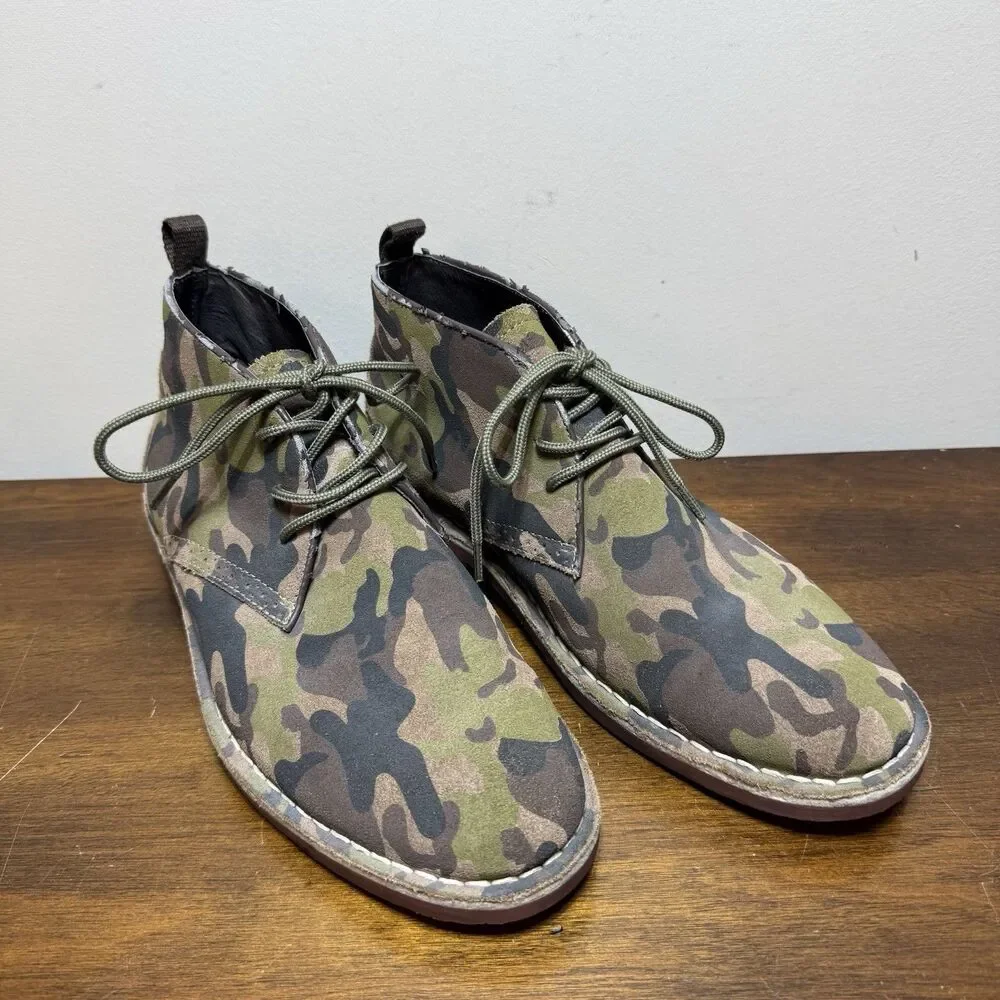 Men's GRAY Saks Fifth Avenue Suede Lace Up Camo Dress Boots Size 8M